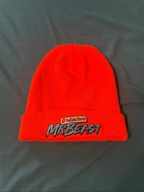 Kids Bright Orange Knit Beanie with Embroidered Logo